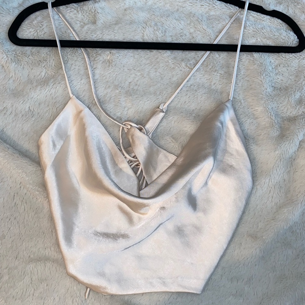 NWT silky, satin backless crop top